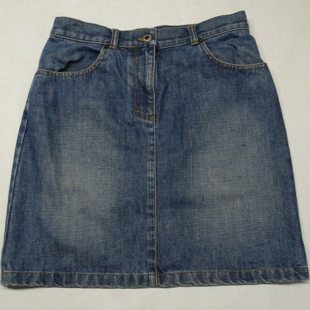 Ann Taylor Jeans Size 6 Blue Denim Cotton Straight Jean Skirt